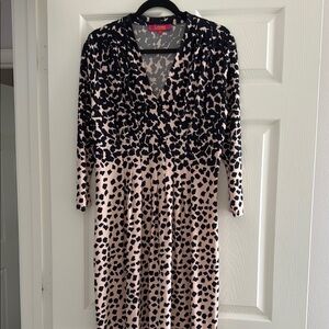 Catherine Malandrino Blue and Cream Long Sleeve Sheath Dress